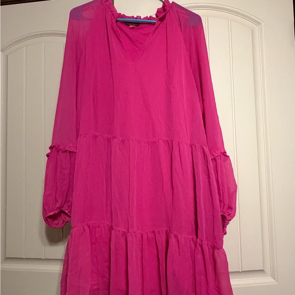 Vince Camuto Long Sleeve Tiered Dress in Bright Pink
